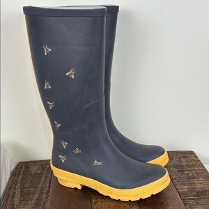 Serra Women's 8 Blue Yellow Rain Boots Bumble Bee Rubber